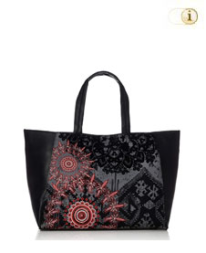  Desigual Tasche Red Queen Cuenca mit Mandalamustern auf edlem Lederimitat. Farbe: schwarz.