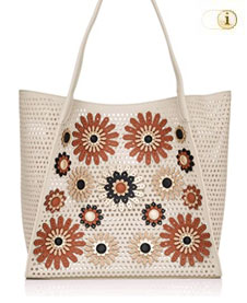 Tasche Desigual Bols allegreto Zaria mit schönen Blumenverzierungen auf edlem Lederimitat. Farbe: creme.