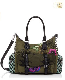 Tasche Bols Queen Miracle mit aufgestickten Blumen. Stoff: 100% Polyester. Farbe: grün.