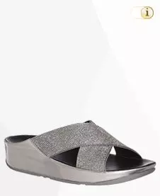 Silberne Fitflop Damen Sandalen. Sandale Crystall Pantoletten, silber.