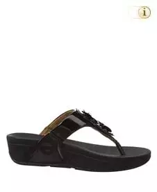 FitFlop Zehensteg-Sandale Lulu Flower. Farbe: lackschwarz.