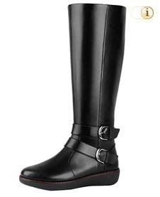 Schwarzer FitFlop Damen Stiefel, Buckle long, schwarz.