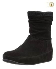 Schwarze FitFlop Damen Winterstiefel, Crush Wildleder Boots, schwarz.