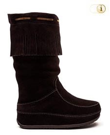 Brauner FitFlop Damen Stiefel, Mukluk mit Fransen, braun.