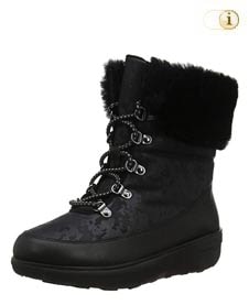 Schwarzer FitFlop Damen Stiefel, Holly Shearling Schneestiefel, schwarz.