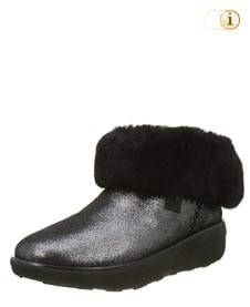 Schwarze FitFlop Damen Winterstiefel, Mukluk Shorty, schwarz mit Schimmer.