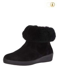 Schwarze FitFlop Damen Winterstiefel, Skatebootie mit Schurwolle, schwarz.