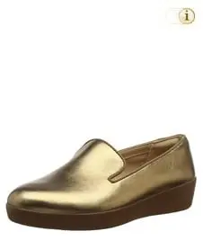 Fitflop Schuhe Damen, Audrey Smoking in schickem mettalic-gold.