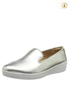 Fitflop Schuhe Damen, Audrey Smoking in schickem mettalic-silber.