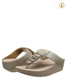 Fitflop Schuhe Damen, Cha Sandalen mit Lederfransen, Nude.