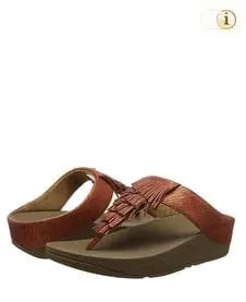 Fitflop Schuhe Damen, Cha Sandalen mit Lederfransen, rot.