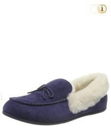 Fitflop Clara Moccasin-Hausschuhe aus Wildleder und Lammfellfutter, blau.