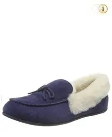 Fitflop Schuhe Damen, Clara Moccasin-Hausschuhe aus Wildleder und Lammfellfutter, blau.