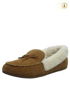 Fitflop Clara Moccasin-Hausschuhe aus Wildleder und Lammfellfutter, rehbraun.