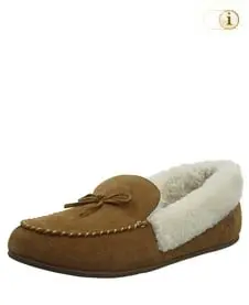 Fitflop Schuhe Damen, Clara Moccasin-Hausschuhe aus Wildleder und Lammfellfutter, rehbraun.