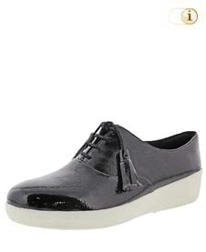 FitFlop Tassel Superoxford in geknittertem Lackleder, schwarz.