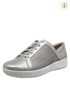 Fitflop Schuhe Damen, Texturierter Metallic Sneaker mit verfeinerten Designlinien, silber.