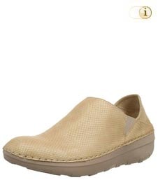 Beiger FitFlop Damen Slipper mit Schlangenhautstruktur an der Oberfläche, beige.