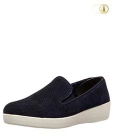 Blaue FitFlop Slipper Schuhe für Damen, Superskate Loafer Schlupfhalbschuh mit Lochperforation, blau.