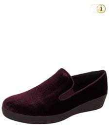 Rote FitFlop Slipper Schuhe aus Samt für Damen, Superskate Loafer Schlupfhalbschuh, rot.