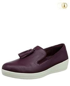 Rote FitFlop Slipper Schuhe für Damen, Loafer Schlupfhalbschuh mit Quasten, purpur.